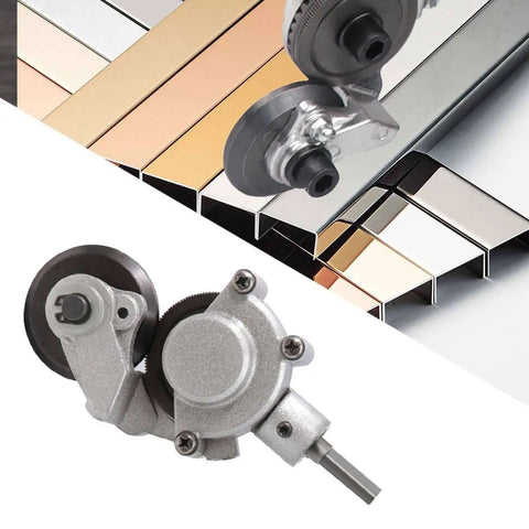 Electric Drill Plate Cutter And Double Headed Shear Drill Attachment for nibling metal sheets shown with cutting results.