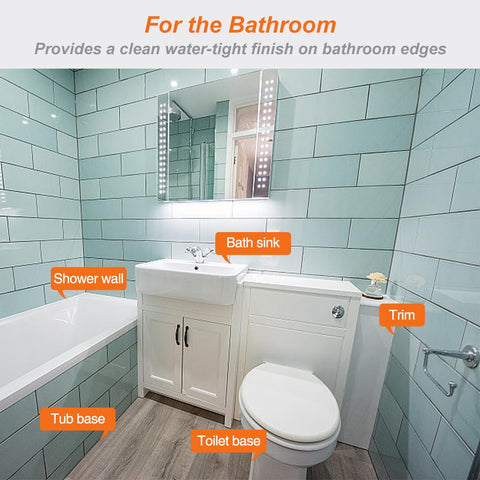 Waterproof Self Adhesive Caulking Tape For Bathrooms And Kitchens Peel And Stick Sealant Strip applied to bath edges and corners