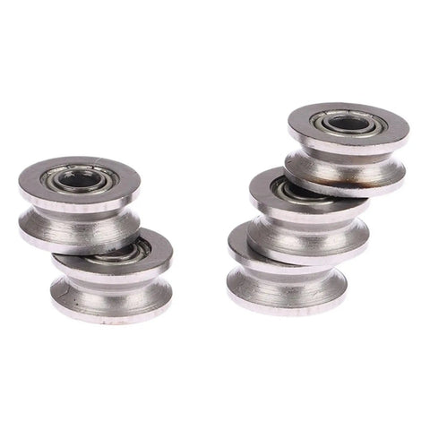 10 Pack V624ZZ V Groove Sealed Ball Bearings 4X13X6MM Rock Solid Track Rollers, shown in silver metal finish, ideal for smooth gliding.
