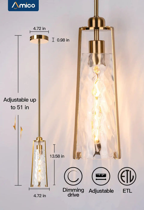 Modern Gold Pendant Lights With Clear Glass Shades Adjustable Hanging Fixtures For Kitchen Island And Living Room Farmhouse Vibe Ceiling Lamps E26 Base Bulbs Included Easy Installation And Durable Die Cast Metal
