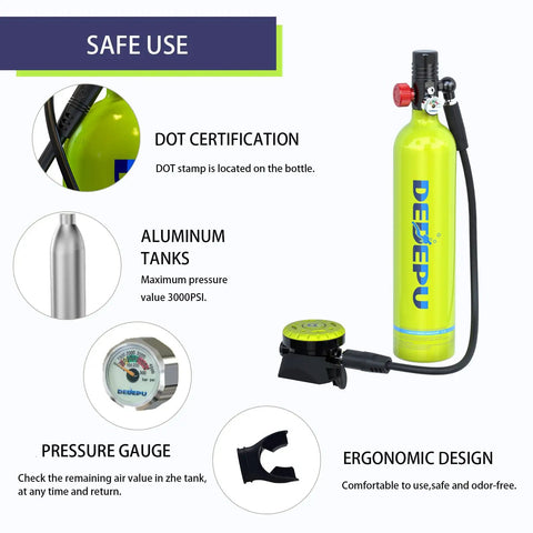 1L Scuba Tank Kit with Aluminum Cylinder, Primary Valve, Medium-Pressure Hose, Seals, Pressure Gauge, Safe for Diving Use
