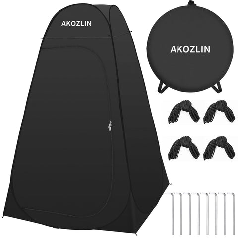 Portable Pop Up Shower Tent With Instant Privacy Dressing Room For Camping Outdoor Shower Black with ropes and stakes