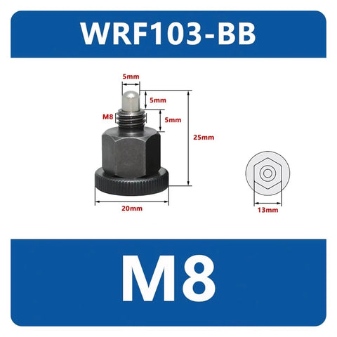 Heavy Duty Mini Indexing Plunger Pin Made From Quality Stainless Steel Features Rock Solid Manual Reset Locking Spring Designed For Tight Spaces And Dead On Industrial Alignment Tasks, M8 size with detailed measurements.