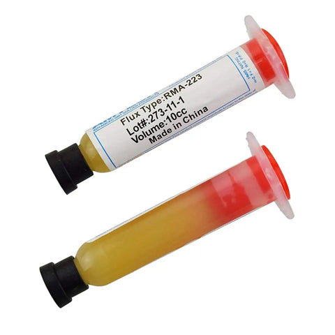 DIY Pro Grade Solder Flux Paste 10cc Kit With RMA223, 2 tubes showing labels, ideal for chips, computers, BGA, SMD, PGA PCB repair