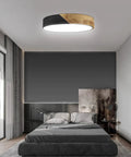 Wood Round Flush Mount Ceiling Light 12 Inch 24W Not Dimmable Natural White 4500K LED Fixture for modern bedroom, ultra bright