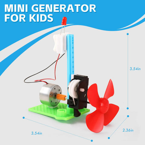 Hands-On STEM Generator Kit Set For Kids, DC Motor Science Experiments, visible with red propeller and wires on a green base