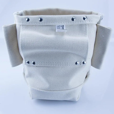 Front view of Heavy Duty No 4 Canvas Tool Bag With Bull Pin And Bolt Pouch For Rigs, 5 By 10 By 9 Inch, showing riveted seams