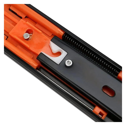 Heavy Duty Undermount Drawer Slides Two Pack Bottom Mounted Concealed Metal Cabinet Hardware Dead Smooth Glide Tracks detail close-up.