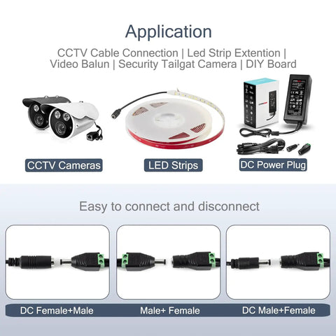 Rock Solid 5.5Mm X 2.1Mm Dc Power Connectors With Thick Copper Cores handles various devices like CCTV cameras and LED strips.