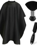 NICEMOVIC black barber cape with neck-duster brush and barber brush; 3-piece salon grooming set