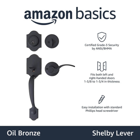 Heavy Duty Front Door Lock Set With Smooth Gliding Shelby Lever And Keyed Cylinder Entry in oil bronze finish for solid security.