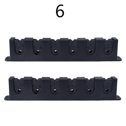 Heavy Duty Steel Fishing Rod Storage Rack Wall Mount Holder For Three Four Or Six Rods With Foam Inserts shown in black, front view