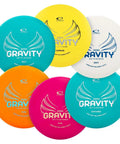 Gravity Disc Golf Starter Set with Pure Fuse Explorer Saint Diamond Bolt Six Disc Pack in assorted colors.