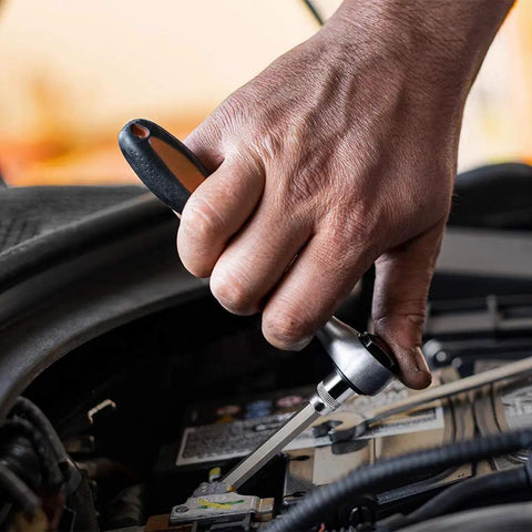 Using Three Eighths Inch Drive Long Ball End Hex Socket Set, Twenty Piece SAE And Metric Allen Bits, S2 Steel Kit for tight access in engine.