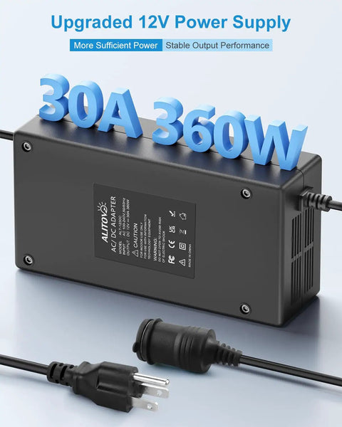 Heavy Duty Rock Solid AC To DC Converter 110V To 12V 30Amp 360Watt with power cord and adapter for coolers and compressors.