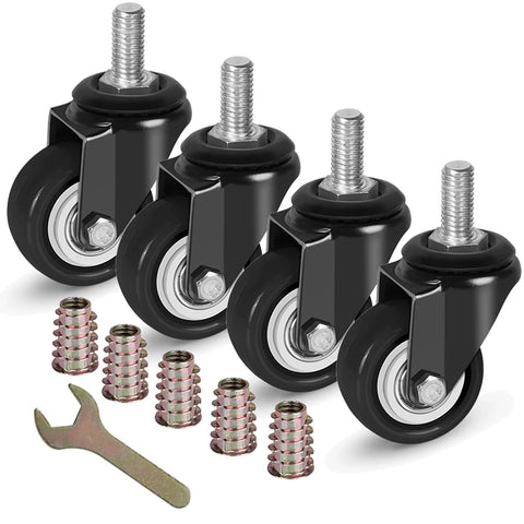 2 Inch Caster Wheels With Threaded Stem Three Eighths Inch By Sixteen Threads One Inch Stem Heavy Duty Polyurethane Casters Set