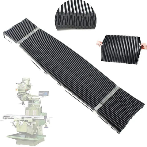 Portable Milling Machine Accordion Cover Rubber Shield 400x600mm for 3 and 4 machines black dust guard shown in use