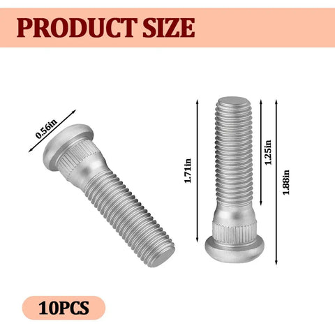 10 Pieces Steel Wheel Studs And Lug Bolts Kit 49mm Long M12x1.5 Replacement showing bolt size dimensions