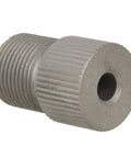 Side view of a steel drill chuck adapter sleeve with knurled outer surface and threaded end.