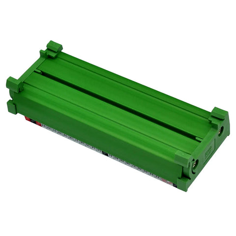 Pro Grade Industrial Terminal Block Breakout Board For Microcontrollers On DIN Rail Mount, green housing side view
