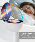 Elongated Toilet Seat Soft Close for Bathroom with colorful design, features quiet closing, fits standard toilets, 14.5" x 18.5".