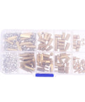 M2.5 Brass Hex Standoff Kit With 180 Pieces In A Handy Box, Copper Threaded Spacers For PCB Mounting, Male Female Hex Nuts, Pro Grade, DIY Electronics, Industrial Fastening. plastic organizer with brass spacers and nuts