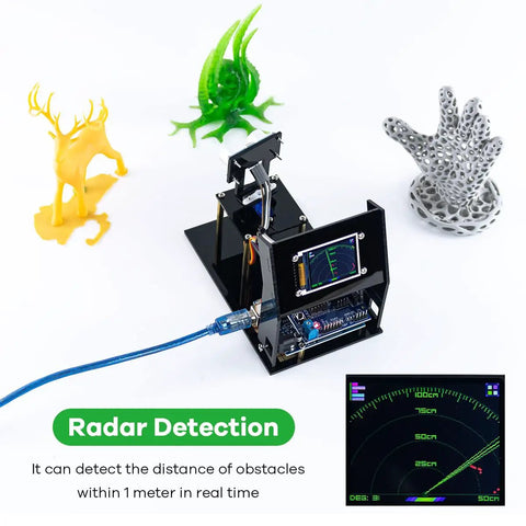 Simulation Ultrasonic Radar Sensor Module DIY Kit With 180 Degree Scanning Arduino IDE Compatible Dope Visual Feedback TFT Display For Real Time Dots Now showing obstacle detection setup