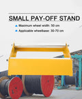 Rock Solid Heavy Duty Cable Drum Roller Stand Smooth Rolling Wire Reel Dispenser fits 30 to 70 centimeter spools with yellow frame.