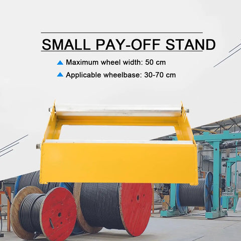 Rock Solid Heavy Duty Cable Drum Roller Stand Smooth Rolling Wire Reel Dispenser fits 30 to 70 centimeter spools with yellow frame.