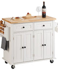 Solid Rubber Wood Top Kitchen Island Cart With Storage Cabinet And Drawer, 35.4 Inch Wide Rolling Kitchen Island On Wheels With Spice Rack