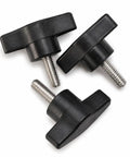 Heavy Duty Clamping Screw Knob M6 x 16mm With Knurled Steel Grips For Industrial Machines And Precision Lathes, black plastic knobs with steel shafts.