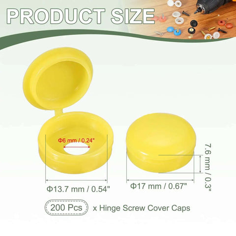 Premium Bright Yellow Screw Snap Caps With Smart Hinged Flap Design For Cabinets Windows Door Trim And Handrail Clamping No Sweat Installation Hella Durable 6Mm Size 200 Piece Pack product size details