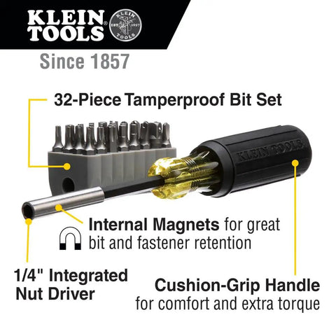 Magnetic Multibit Screwdriver Kit With Torx T7 Through T40 Hex Spanner Tri Wing Torq And Nut Tamperproof Bits In A Tough Storage Block label