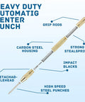 Automatic Center Punch Kit Two Piece Spring Loaded Center Marker Tool Heavy Duty Steel Adjustable With Extra Replacement Tips