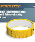 4 Foot Self Adhesive Measuring Tape With Right To Left Imperial Readout, yellow roll with packaging showing adhesive backing