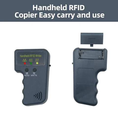 Handheld 125KHz RFID Reader Writer Copy Tool Grab And Go For DIY ID And HID Cards Compact Pro Reader Front and Back View