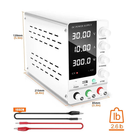 DC Power Supply Variable Output 32V 6A And 30V 10A Regulated Switching Power Source with 4-digit LED display and cables