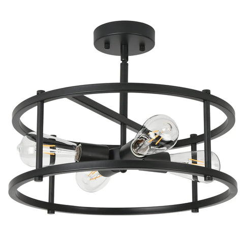 Black Semi Flush Mount Ceiling Light With Four Lights For Dining Room Kitchen And Bedroom Dope Vintage Farmhouse Industrial Close To Ceiling Chandelier For Sloped Ceilings Durable Metal Fixture