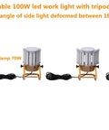 Four views of 14000 Lumen LED Work Light with Stand and Adjustable Tripod, 100W Deformable Light Rotates from 180 to 360 Degrees