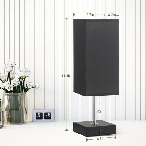 Set Of 2 Bedside Lamps With Dual USB Ports, Small Nightstand Table Lamps With Black Fabric Shade For End Tables on desk