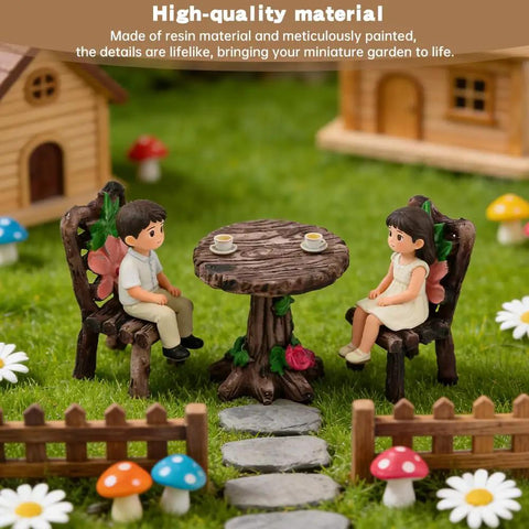 Fairy Garden Miniature Table And Chairs Set, 10 Pcs Resin Benches And Dining Kit, Hand Painted Micro Landscape Decor