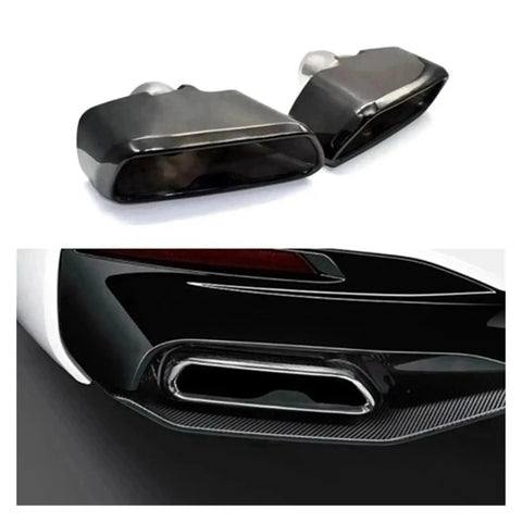 BMW 5 Series G30 G38 Beefed-Up Exhaust Pipe Muffler Tailpipe Replacement Tips, Durable Stainless Steel Rear Tail Tips in Bright Black Silver Finish