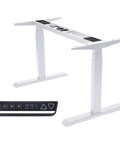 Fromann Dual Motor Standing Desk Frame With 3 Tier Legs Electric Height Adjustable Base For Home And Office white steel frame with control panel.