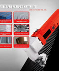 Piudoiliy 500W Electric Metal Shear Power Tool For Steel And Aluminum Sheet Cutting Max 2.5Mm Thickness shown cutting various materials