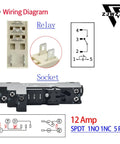 Compact 24V AC Power Relay, 12 Amp SPDT With Test Button, Indicator Light, Socket Base for DIN Rail Systems, 5 Pin Configuration