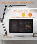 LED Desk Lamp with Clamp Adjustable Swing Arm Dual Head Light for Office 3 Color Modes and 10 Level Dimming over Monitor