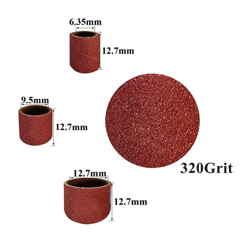 Heavy Duty 142 Piece Sanding Drum Kit 320 Grit Abrasive Sleeves in various sizes for drill Dremel rotary tools.