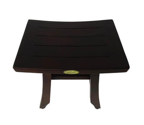 Top view of 14 Inch Teak Shower Bench Stool Waterproof Bath Seat For Inside Shower With No Slip Legs And Curved Foot Rest