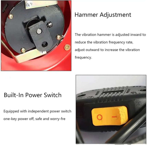 Close-up of Beefy Vibratory Tumbler Machine power switch and vibration hammer adjustment for jewelry polishing and metal parts.