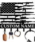 Personalized Black Iron Gun Hook Wall Key Rack And Coat Hanger Heavy Duty Cast Iron Wall Decor with custom name engraving.